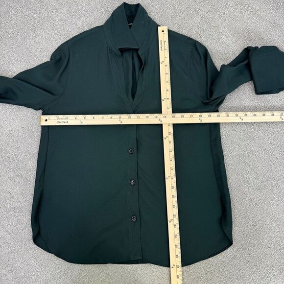 Zara V Neck Button Front Shirt Blouse Dark Green Small Long Sleeve - Picture 10 of 11